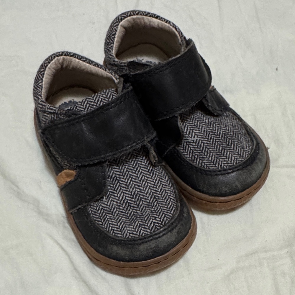 Livie & Luca Tweed Leather Black, Grey, Gray, and Tan Toddler Shoes